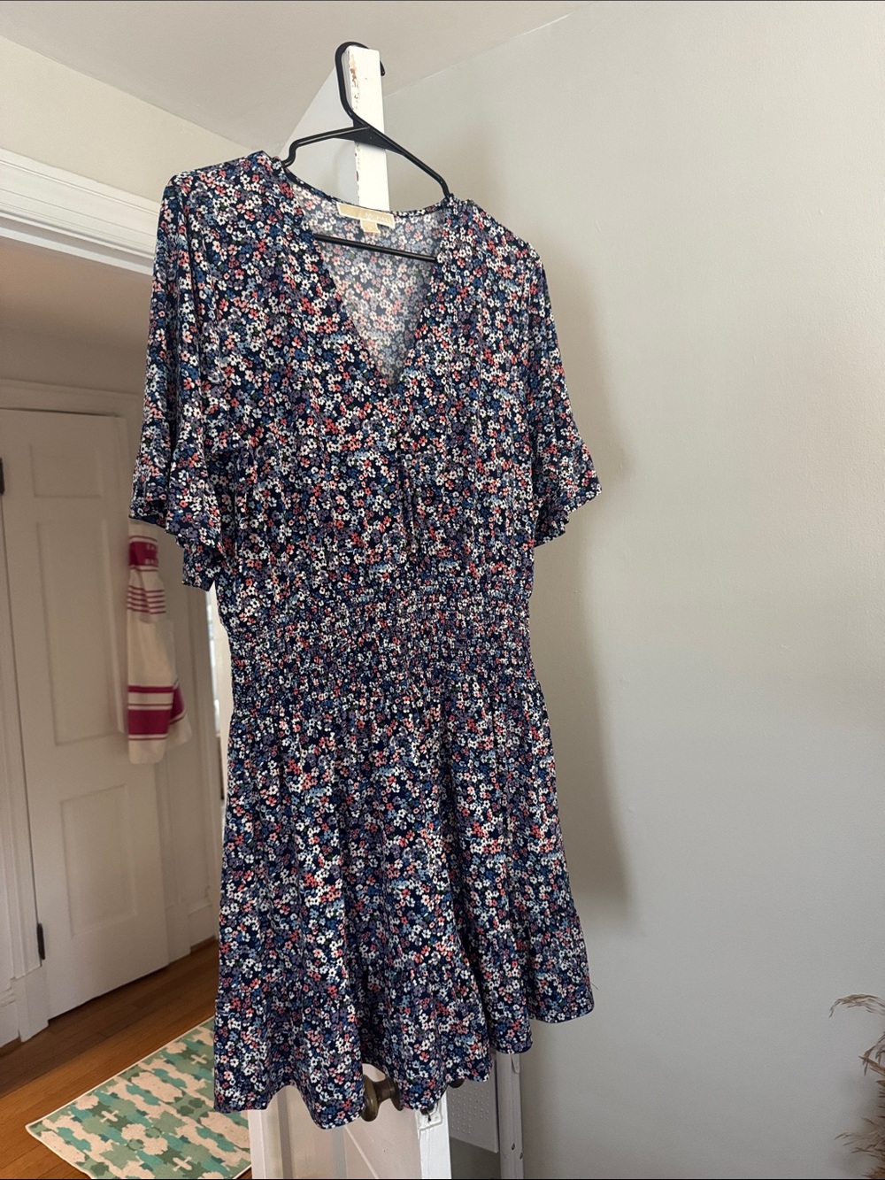 Michael Kors Navy Floral V-Neck Mini Dress